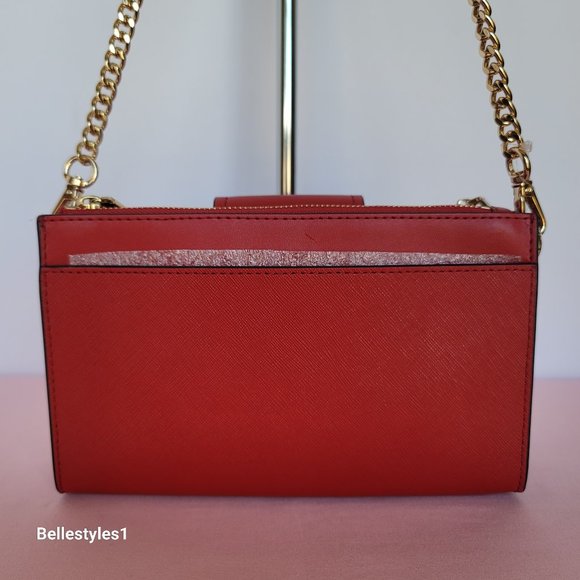 MICHAEL KORS Ruby Small Double-Zip Saffiano Leather Crossbody Bag- Crimson ⭐ - Picture 7 of 16